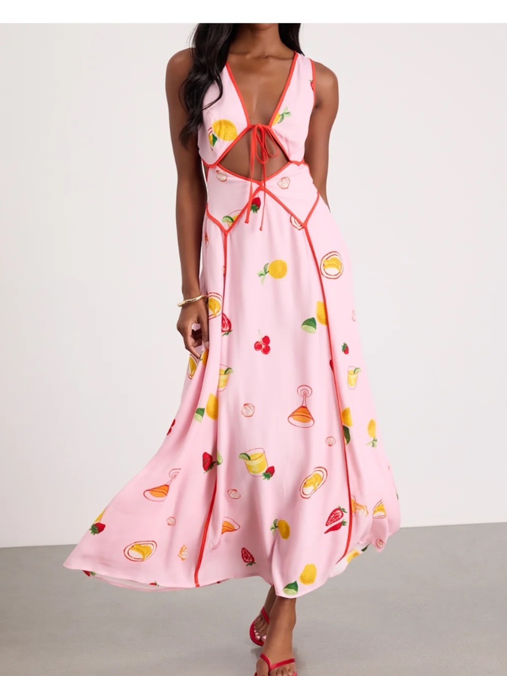 Lulus Nabina Light Pink Multi Print Tie-front Maxi Dress - Size S